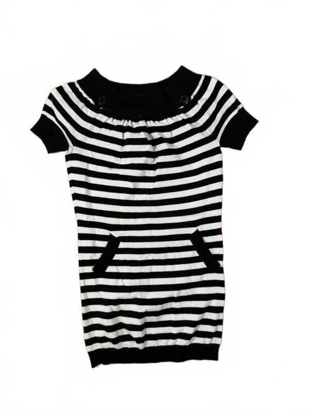 Y2K INC Cotton Blend Black and White Stripped Short Sleeve Knit Top Size S